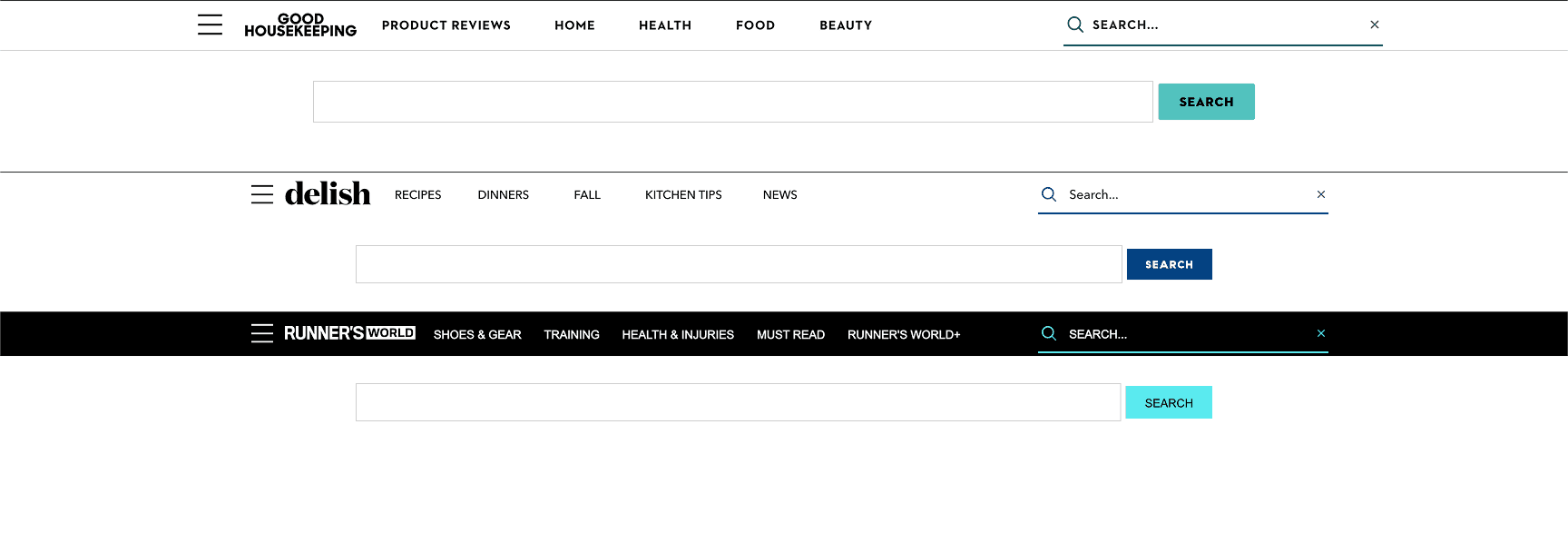 Mismatched input fields on the search results page, created by detached or misused components across brand teams.