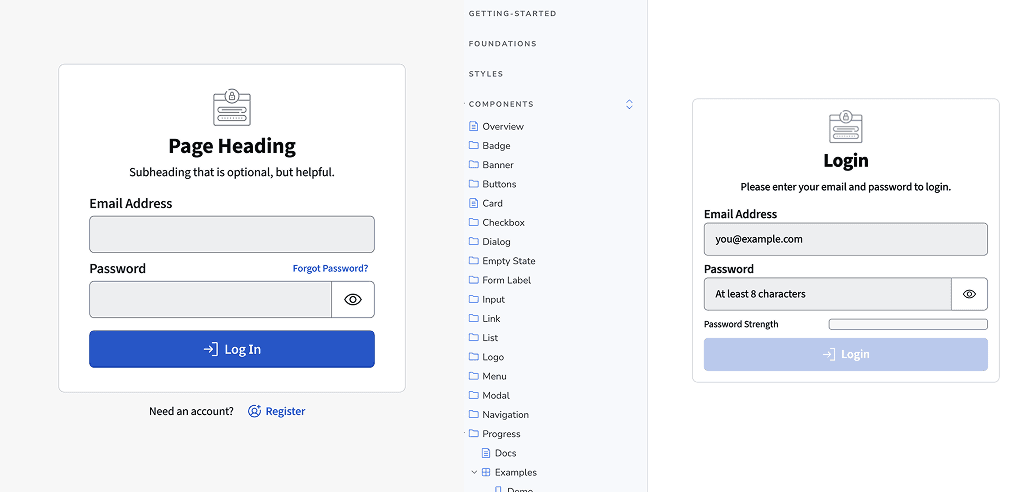 Design and code alignment in our login form: tokens, labels, keyboard focus, and live validation all mapped between Figma and React.